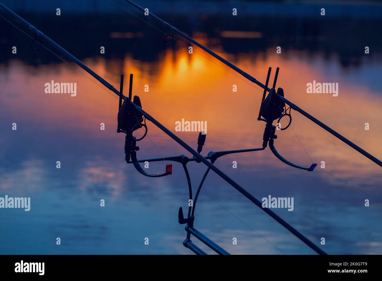 Semafori per la pesca della carpa. Foto Stock