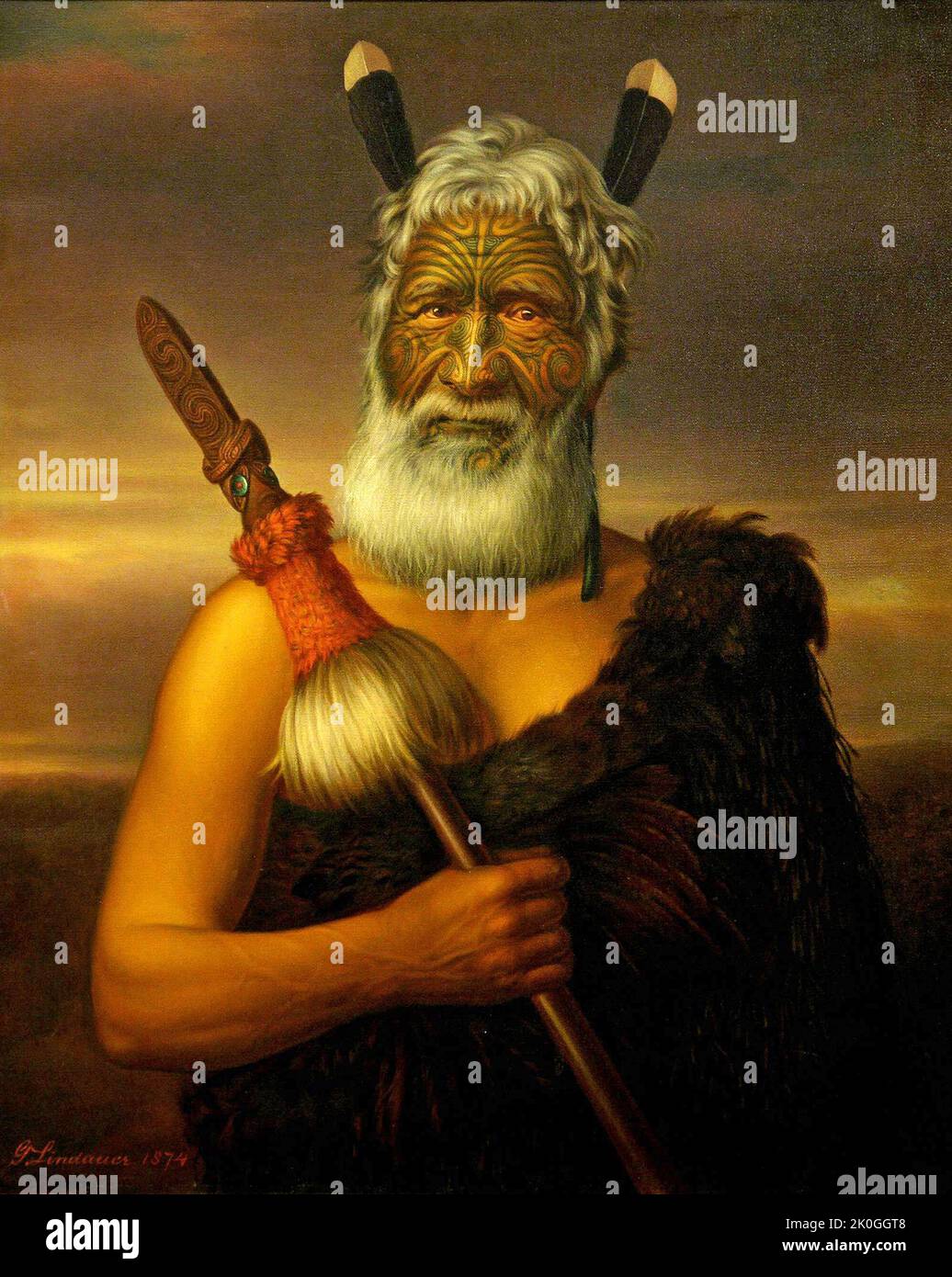 Ritratto di un capo Maori Eruera Maihi Patuone di Gottfried Lindauer, 1874 in olio su tela Foto Stock