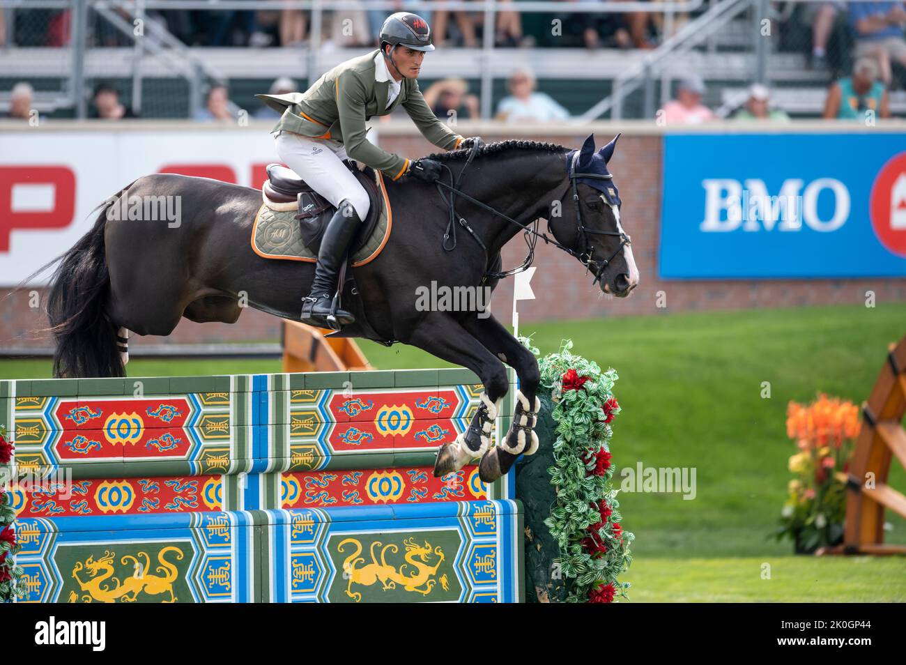 Calgary, Alberta, Canada, 11 settembre 2022. Olivier Philippaerts (bel) cavalcando le Blue Diamond va't Ruytershof, CSIO Spruce Meadows Masters, - CP Gra Foto Stock