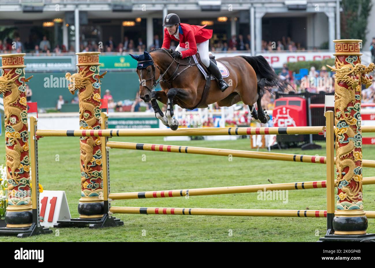 Calgary, Alberta, Canada, 11 settembre 2022. McLain Ward (USA) equitazione HH Azur, CSIO Spruce Meadows Masters, - CP Grand Prix Foto Stock