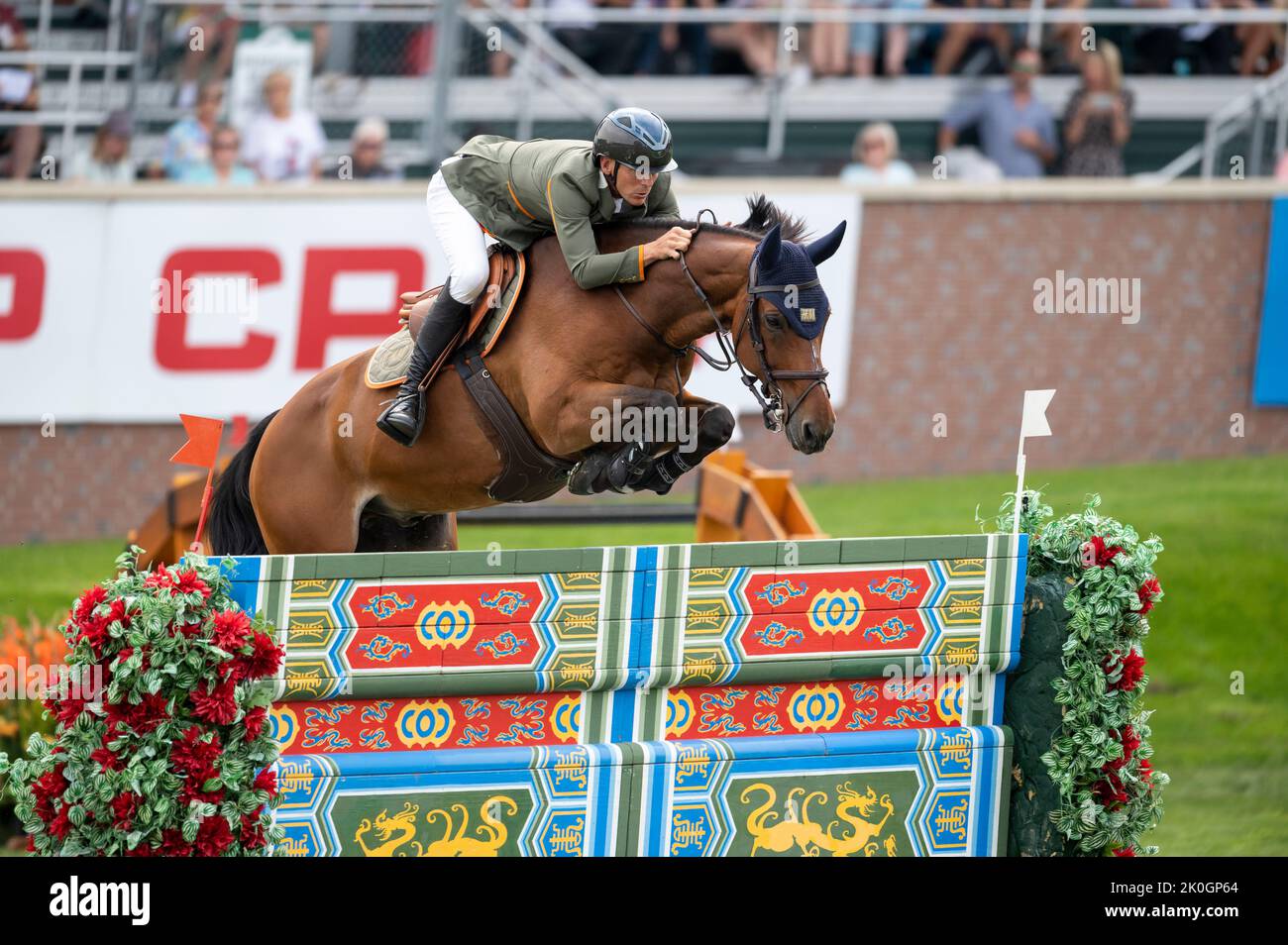 Calgary, Alberta, Canada, 11 settembre 2022. Peder Fredricson (SWE) H&M all-in, CSIO Spruce Meadows Masters, - Gran Premio CP Foto Stock