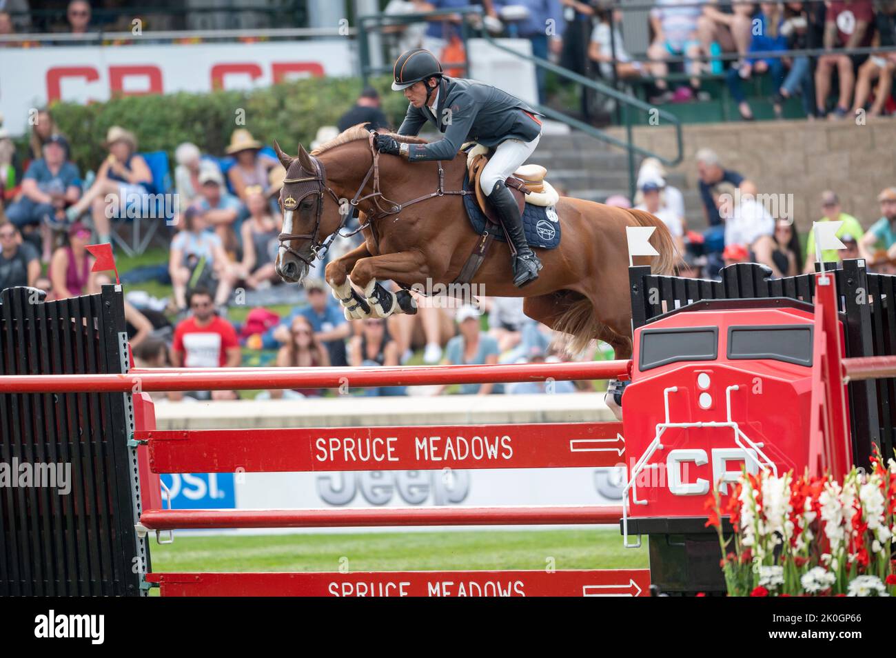 Calgary, Alberta, Canada, 11 settembre 2022. Harrie Smolders (NED) in sella a Darry Lou, CSIO Spruce Meadows Masters, - Gran Premio CP Foto Stock