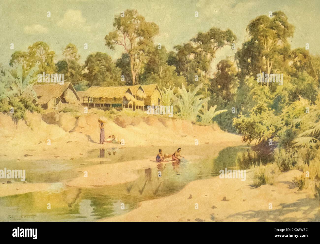 Il Villaggio di min-byin dal libro ' Burma ' dipinto e descritto da Kelly, R. Talbot (Robert Talbot), 1861-1934 Data di pubblicazione 1905 Editore Londra : Adam e Charles Black Foto Stock