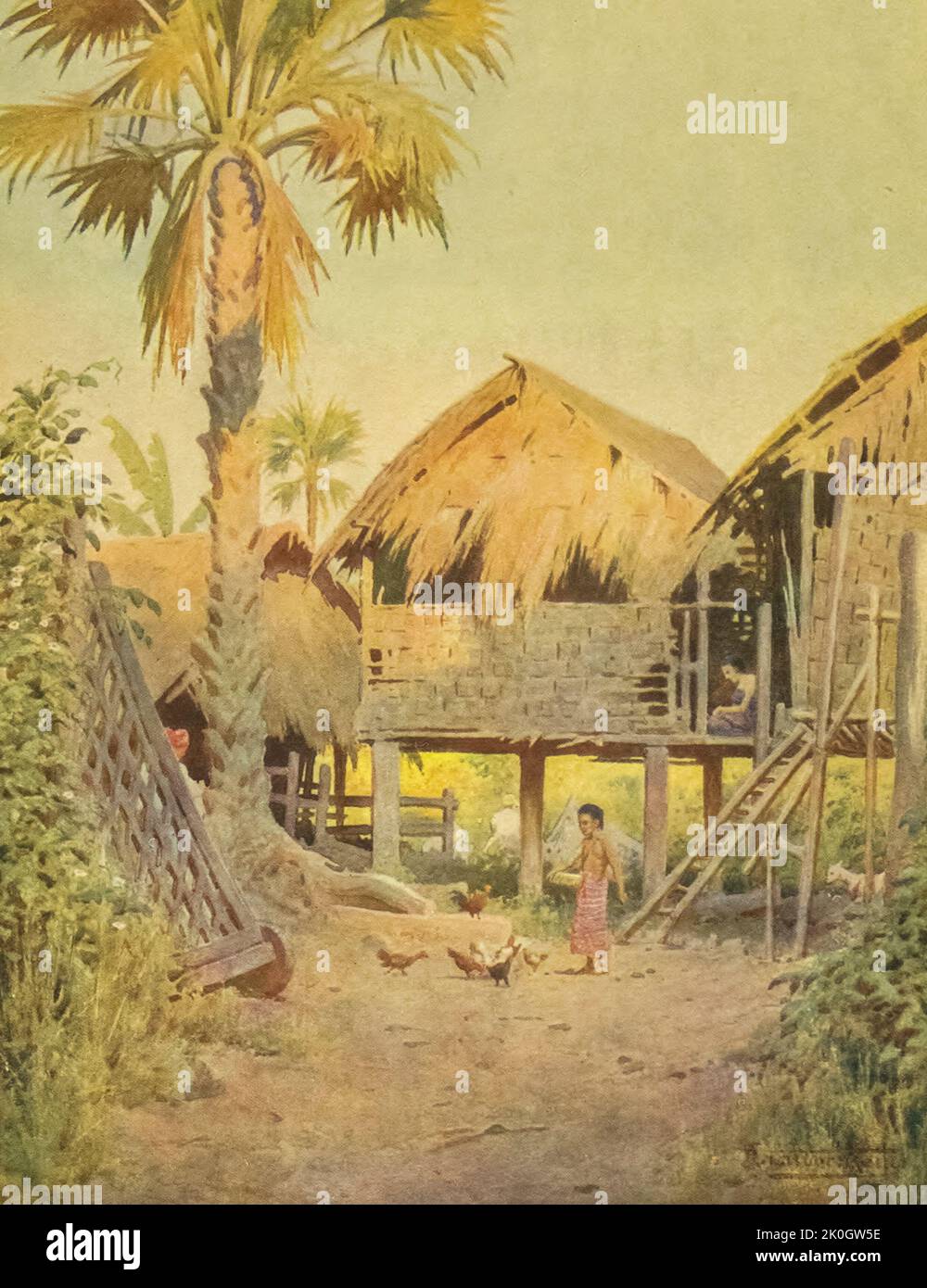 Ingresso al Villaggio di Kyet-Thoung-Doung dal libro ' Burma ' dipinto e descritto da Kelly, R. Talbot (Robert Talbot), 1861-1934 Data di pubblicazione 1905 Editore Londra : Adam e Charles Black Foto Stock