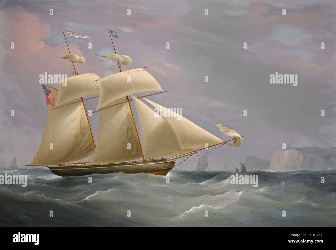 La goletta di topsail Amy Stockdale Off dover Oil on Canvas di William John Huggins 1838 Foto Stock