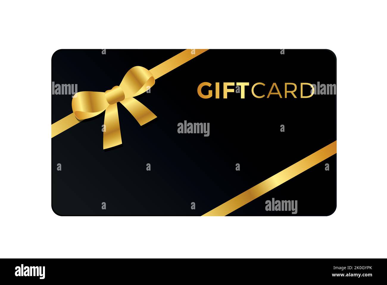 carta regalo nera con nastro d'arco dorato su sfondo bianco Illustrazione Vettoriale