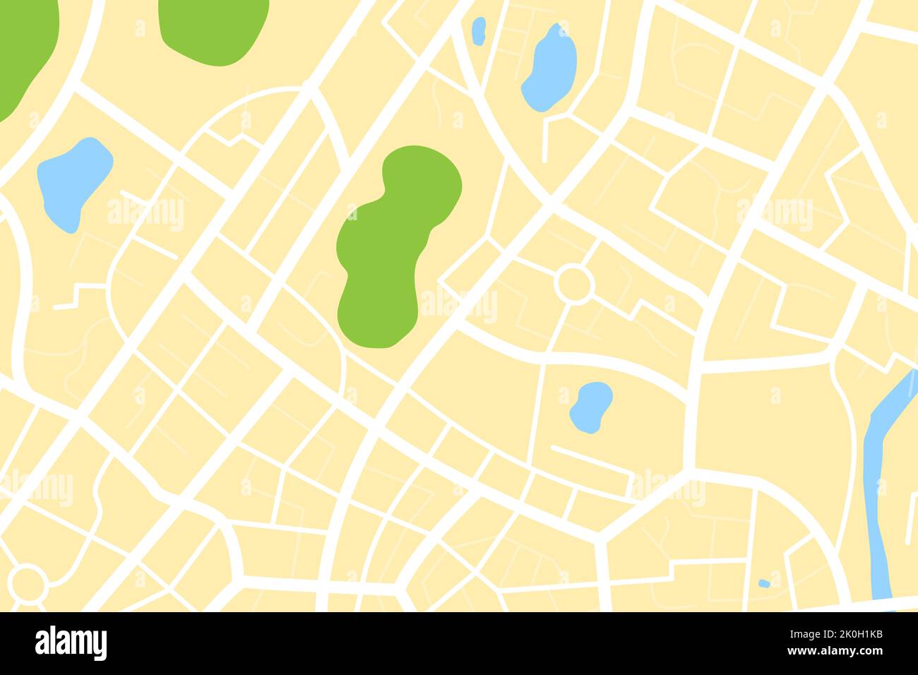 Vista aerea dall'alto della mappa della città con strada e fiume, mappa vuota dell'immaginazione urbana, concetto di navigatore della mappa GPS, illustrazione vettoriale Foto Stock