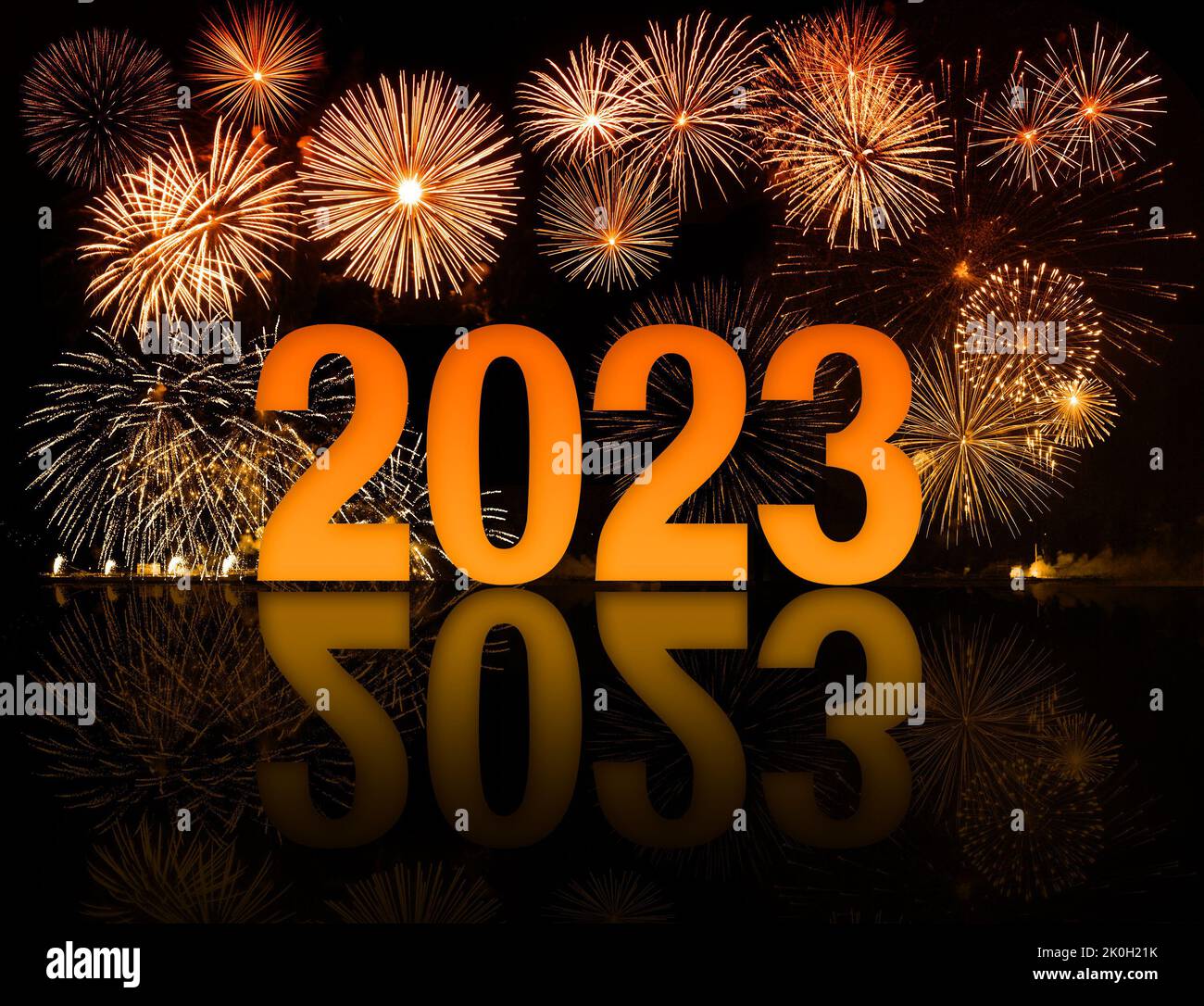 Orange 2023 buon anno fuochi d'artificio Foto Stock