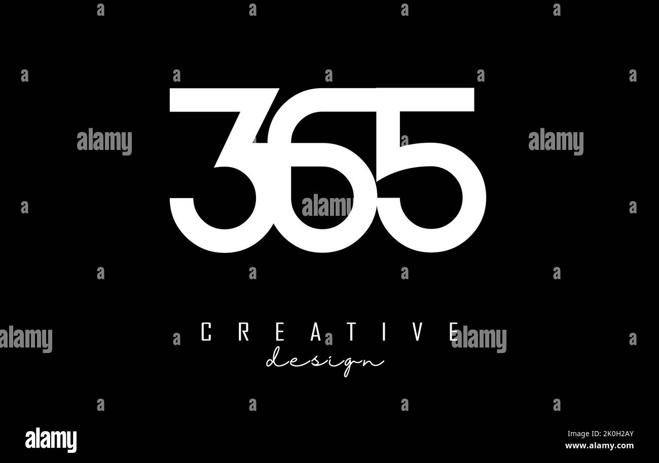 Numero 365 con un design minimalista. Icona con design elegante, semplice e numeri. Illustrazione vettoriale creativa con numeri. Illustrazione Vettoriale