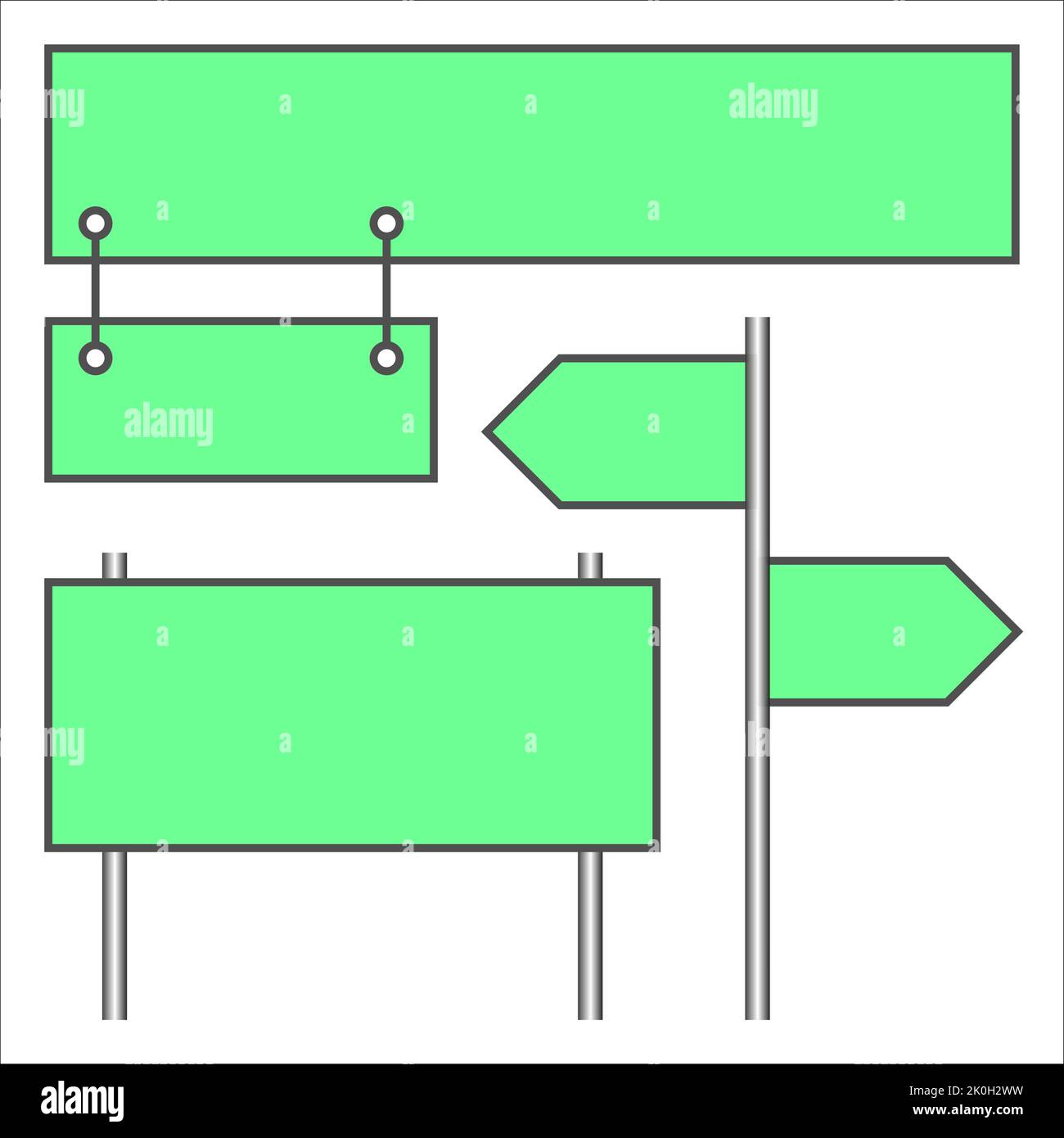 Set di segnali stradali mock up. Segnali stradali su sfondo bianco Illustrazione Vettoriale