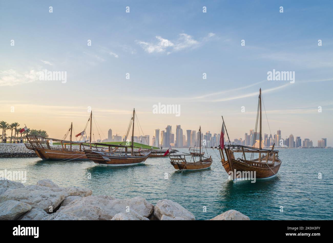 Tradizionale Dhow arabo a Doha, Qatar, Medio Oriente. Foto Stock