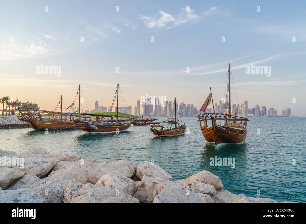 Tradizionale Dhow arabo a Doha, Qatar, Medio Oriente. Foto Stock