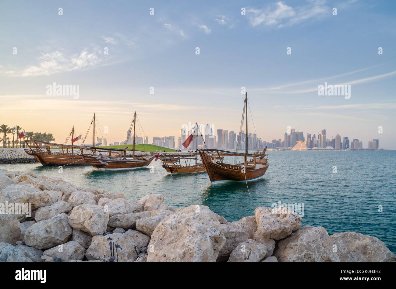 Tradizionale Dhow arabo a Doha, Qatar, Medio Oriente. Foto Stock