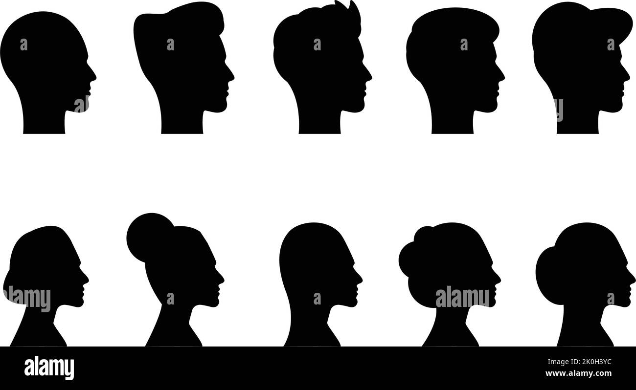 Uomo e donna faccia silhouette persona maschio e femmina profilo avatar icona vettore in un pittogramma glifo illustrazione Illustrazione Vettoriale