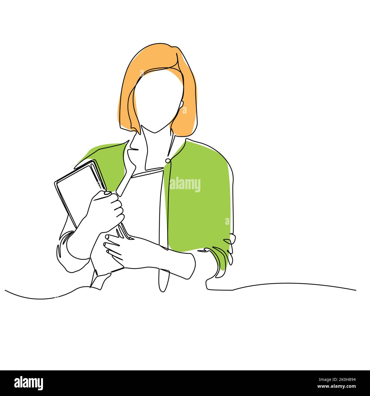 Disegno continuo di una linea di una insegnante donna che trasporta i libri. Illustrazione vettoriale Illustrazione Vettoriale