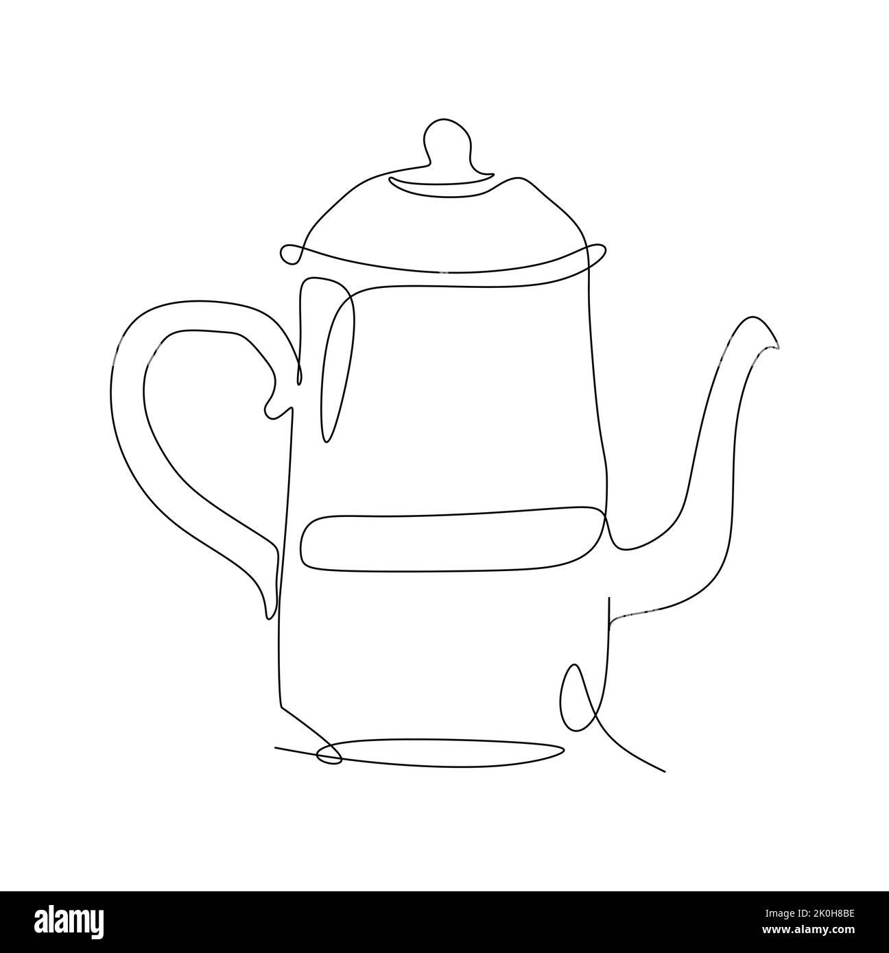 Teiera in metallo classica alta - illustrazione vettoriale a disegno continuo a una linea per il concetto di caffè per alimenti e bevande Illustrazione Vettoriale