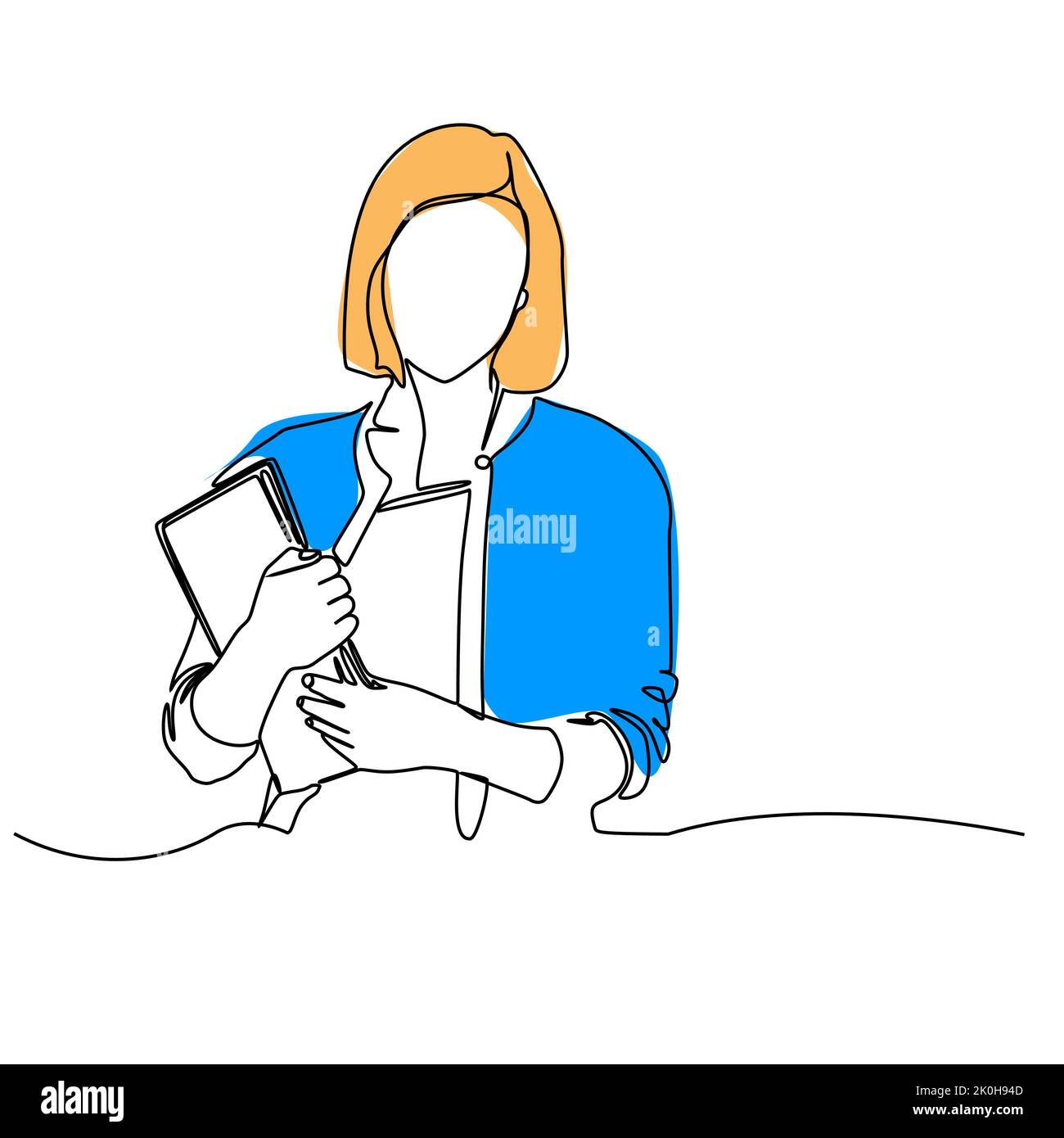 Disegno continuo di una linea di una insegnante donna che trasporta i libri. Illustrazione vettoriale Illustrazione Vettoriale