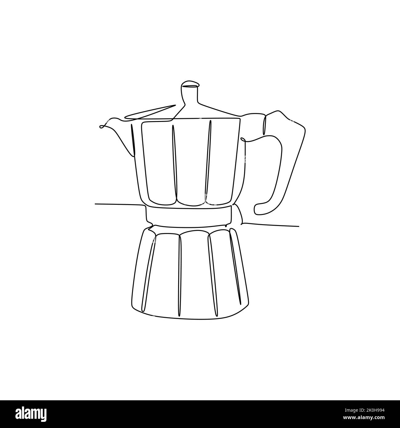 Macchina per caffè Moka pot - disegno continuo vettoriale a una linea disegno disegnato a mano per concetto di cibo e bevande Illustrazione Vettoriale