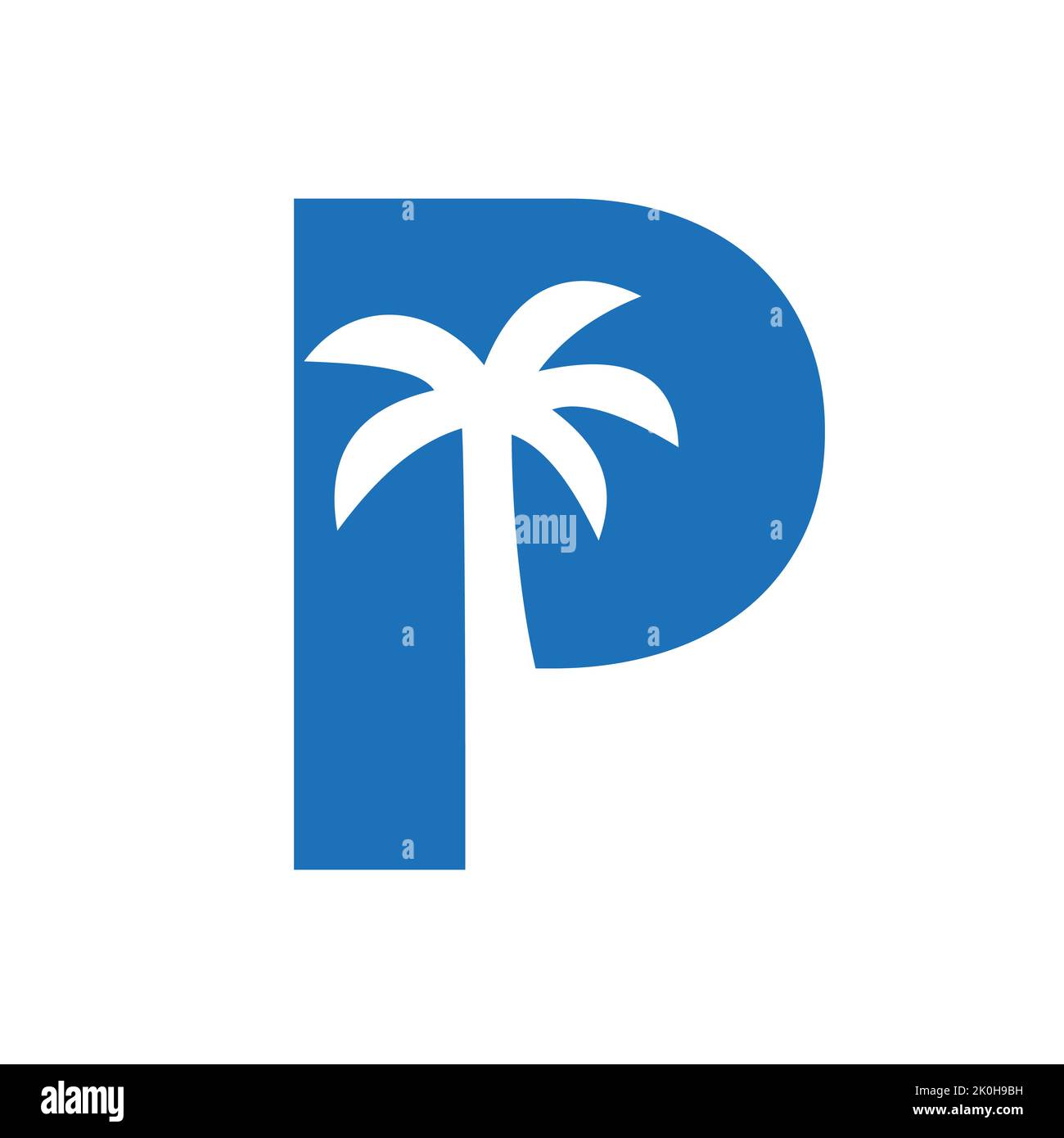 Lettera P Palm Tree Logo Design Concept per Travel Beach Landscape icona modello vettoriale Illustrazione Vettoriale