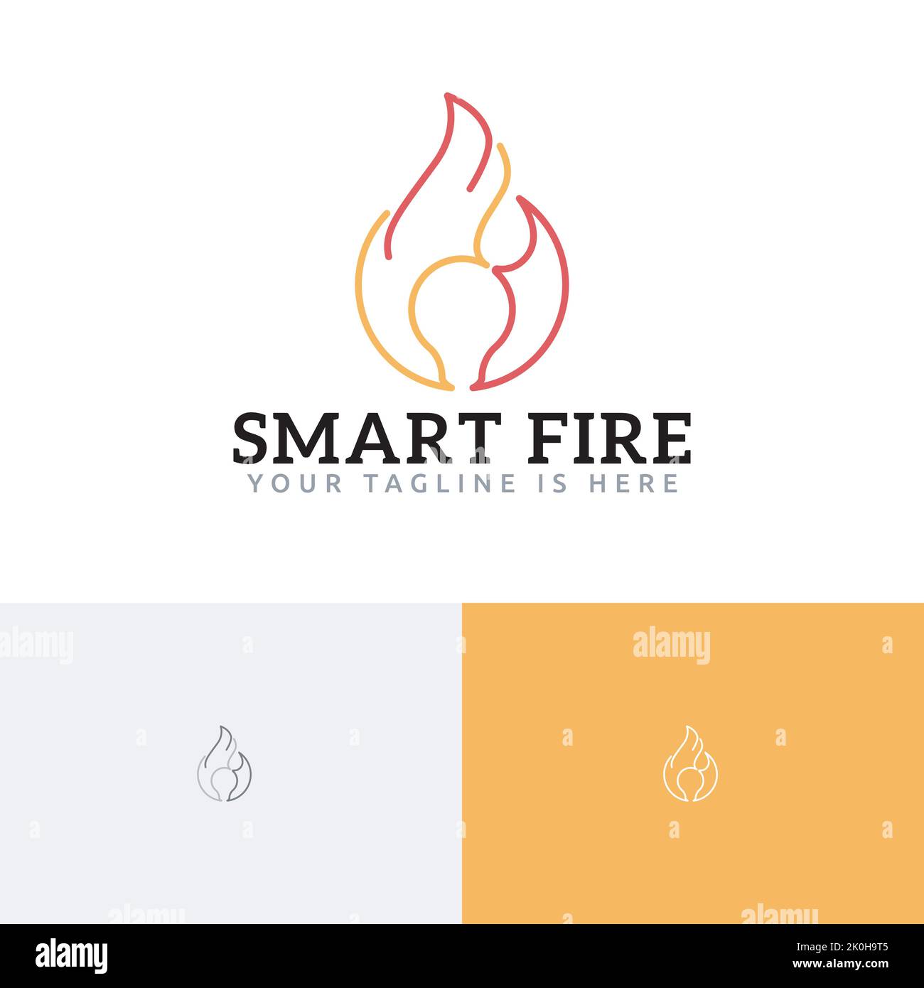 Logo della lampada a lampadina Smart Fire Flame Flare idea Illustrazione Vettoriale