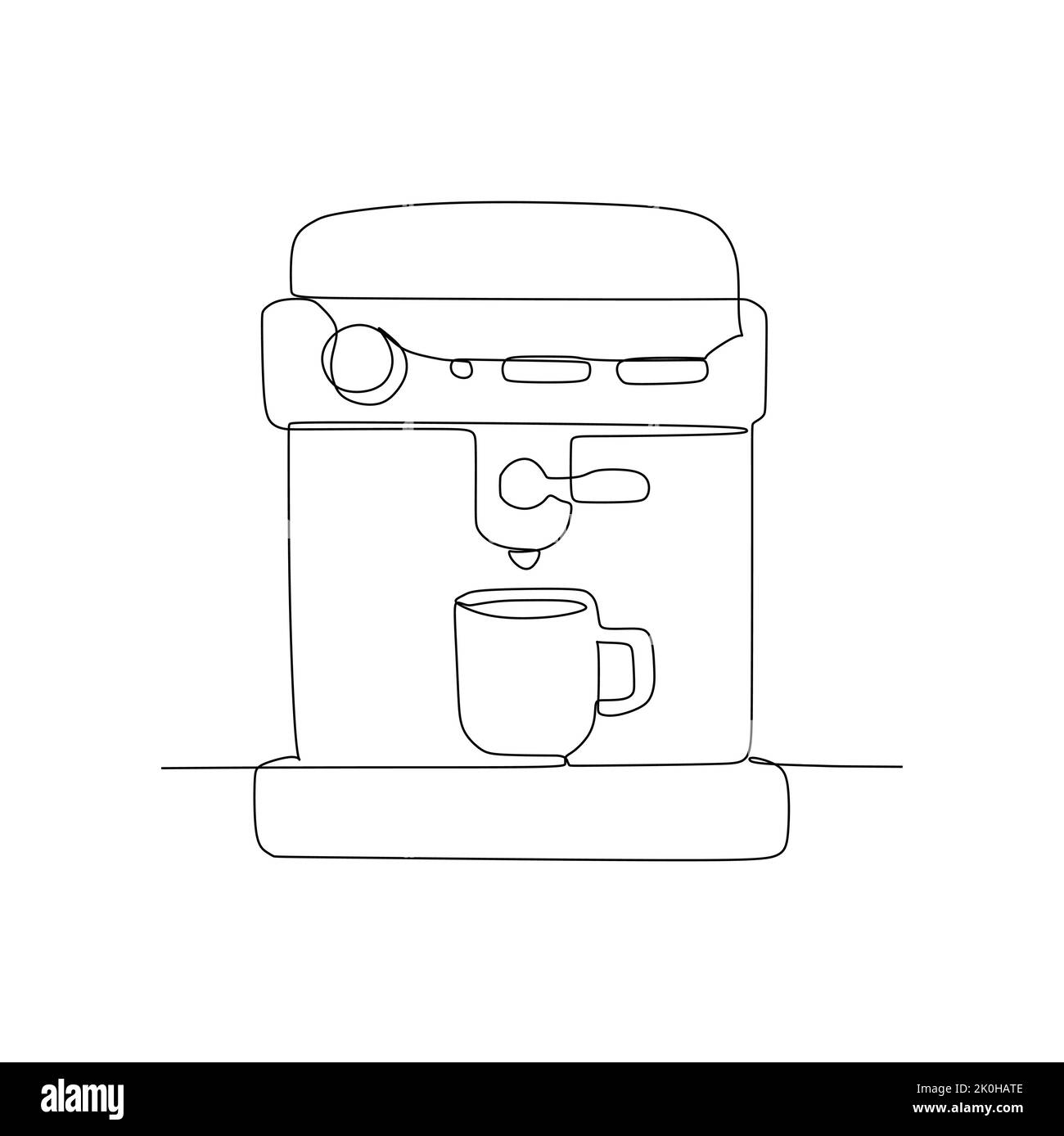 Nuova macchina per caffè espresso elettrica - caffè Frappuccino in una tazza di plastica con cannuccia. Illustrazione vettoriale a linea singola continua disegnata a mano sty Illustrazione Vettoriale