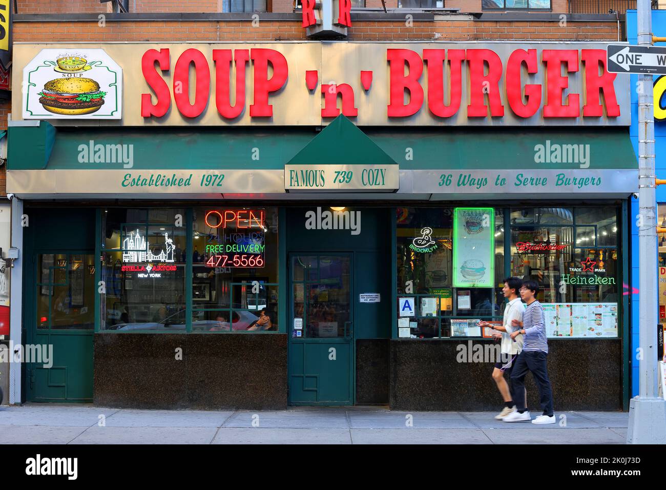 Accogliente Soup & Burger, 739 Broadway, New York, foto di un ristorante nel Greenwich Village di Manhattan Foto Stock