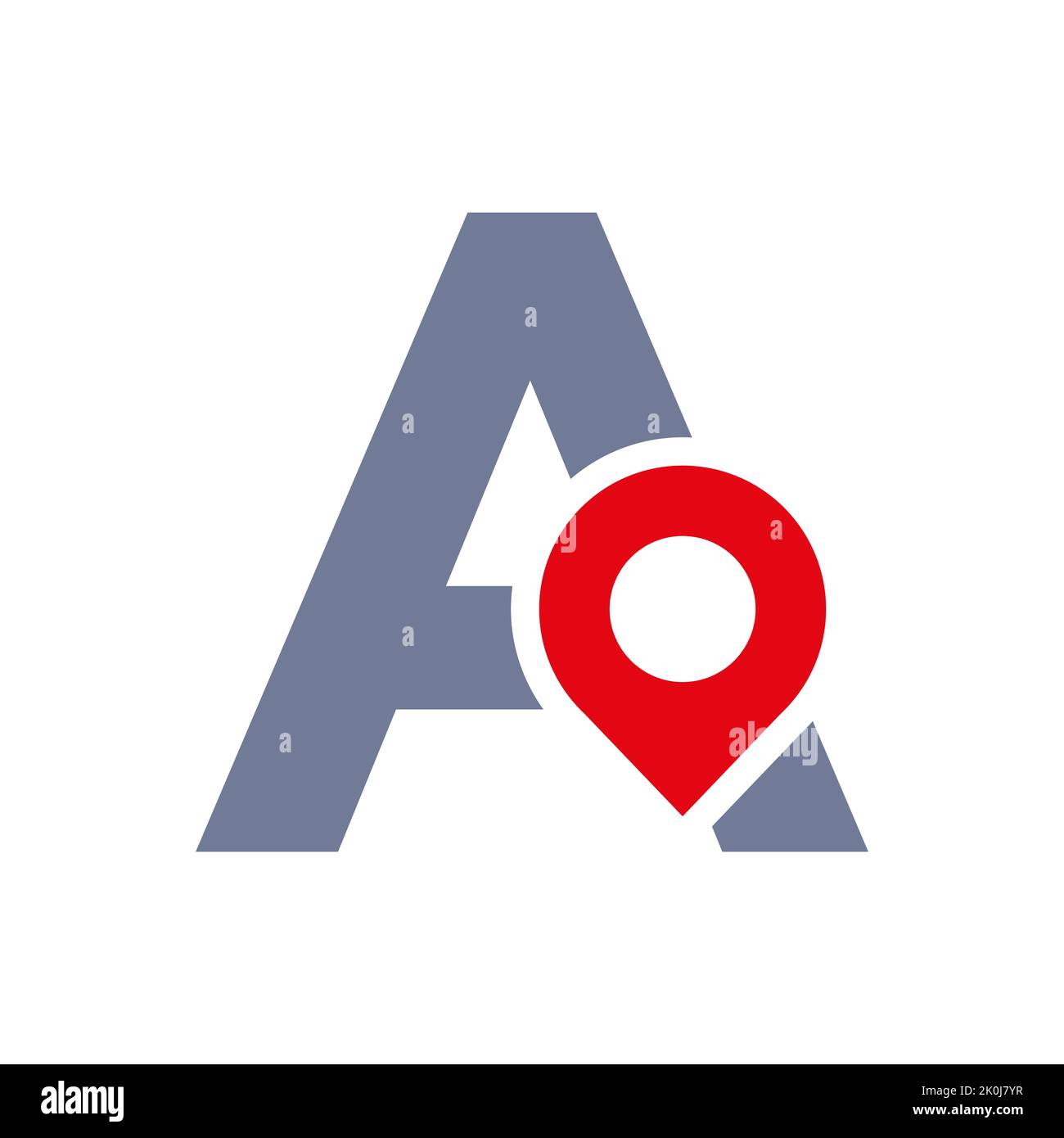 Lettera A posizione Logo Design Sign. Concetto di icona di posizione con alfabeto per modello vettoriale simbolo di direzione della strada Illustrazione Vettoriale