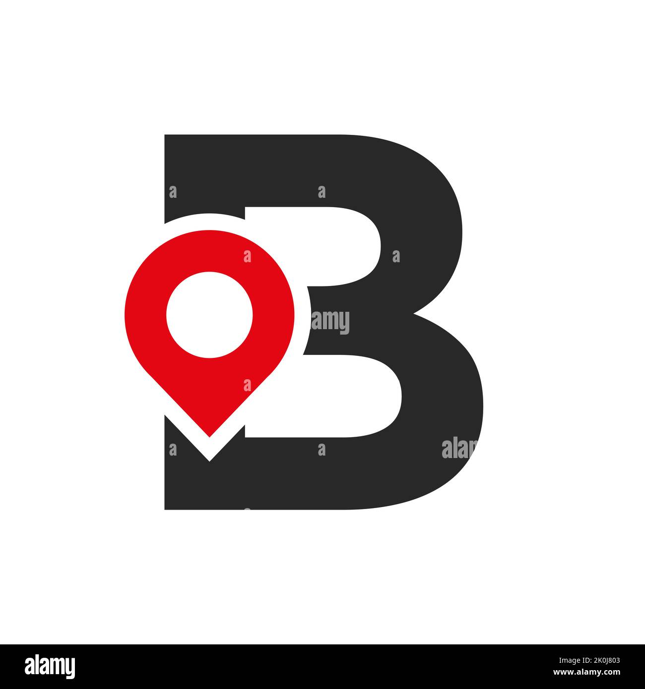 Lettera B posizione Logo Design Sign. Concetto di icona di posizione con alfabeto per modello vettoriale simbolo di direzione della strada Illustrazione Vettoriale