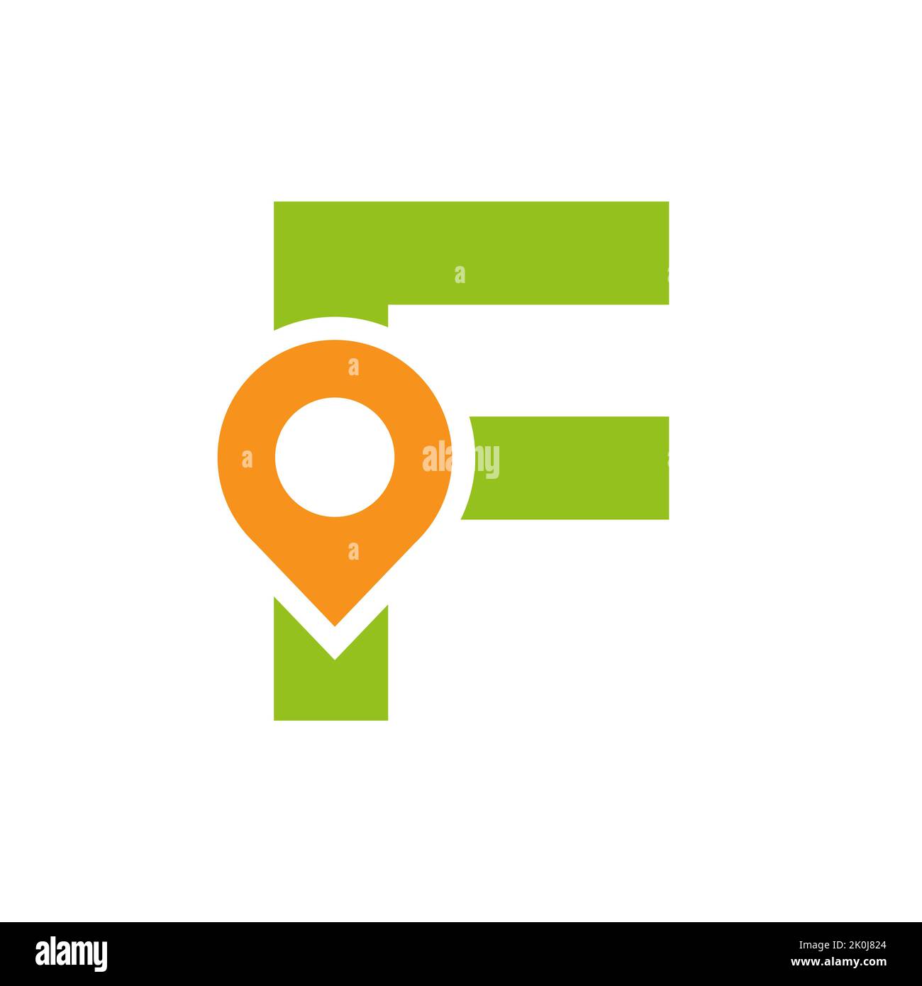 Lettera F posizione Logo Design Sign. Concetto di icona di posizione con alfabeto per modello vettoriale simbolo di direzione della strada Illustrazione Vettoriale