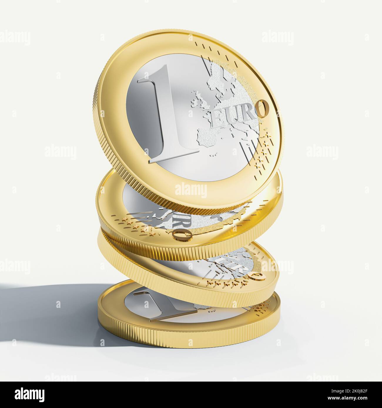 una moneta in euro l'una sopra l'altra. rendering 3d Foto Stock