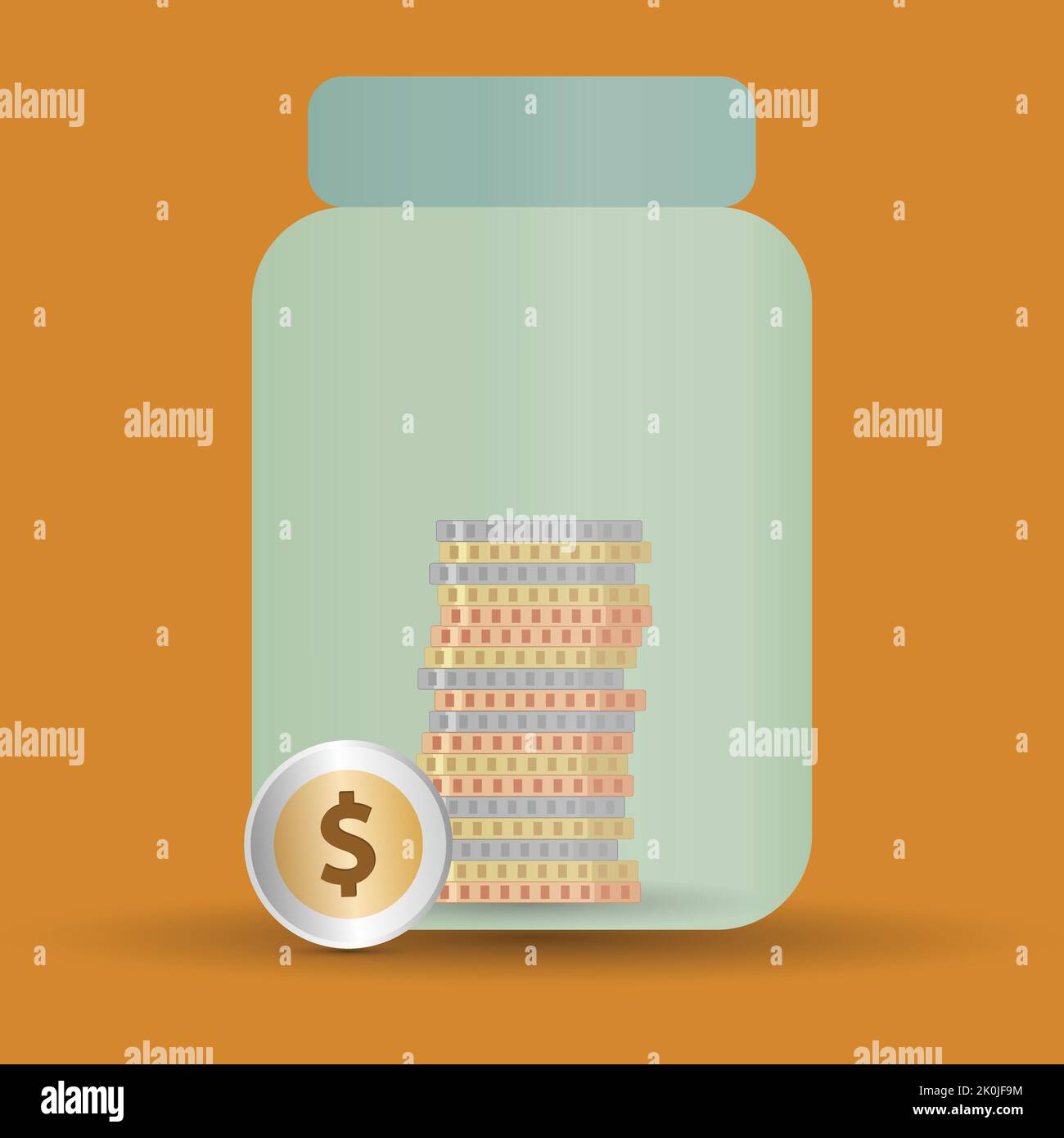 Monete in un vaso, moneta simbolo del dollaro, concetto di risparmio di denaro Illustrazione Vettoriale