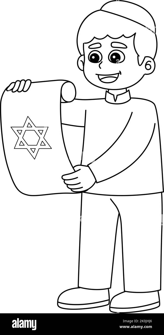 Hanukkah Ebraico con Scroll isolato coloring Page Illustrazione Vettoriale