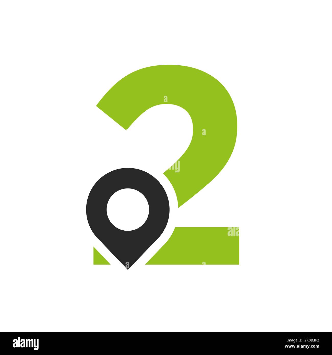 Lettera 2 posizione Logo Design Sign. Concetto di icona di posizione con alfabeto per modello vettoriale simbolo di direzione della strada Illustrazione Vettoriale