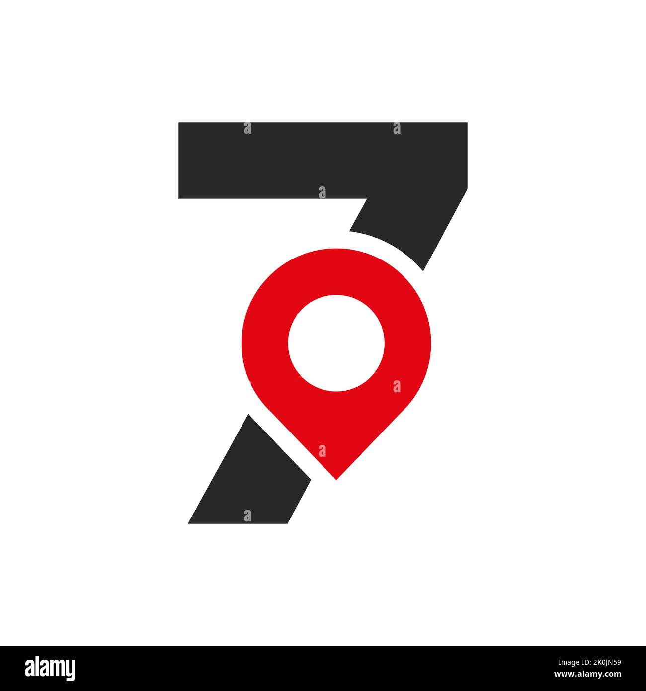 Lettera 7 posizione Logo Design Sign. Concetto di icona di posizione con alfabeto per modello vettoriale simbolo di direzione della strada Illustrazione Vettoriale