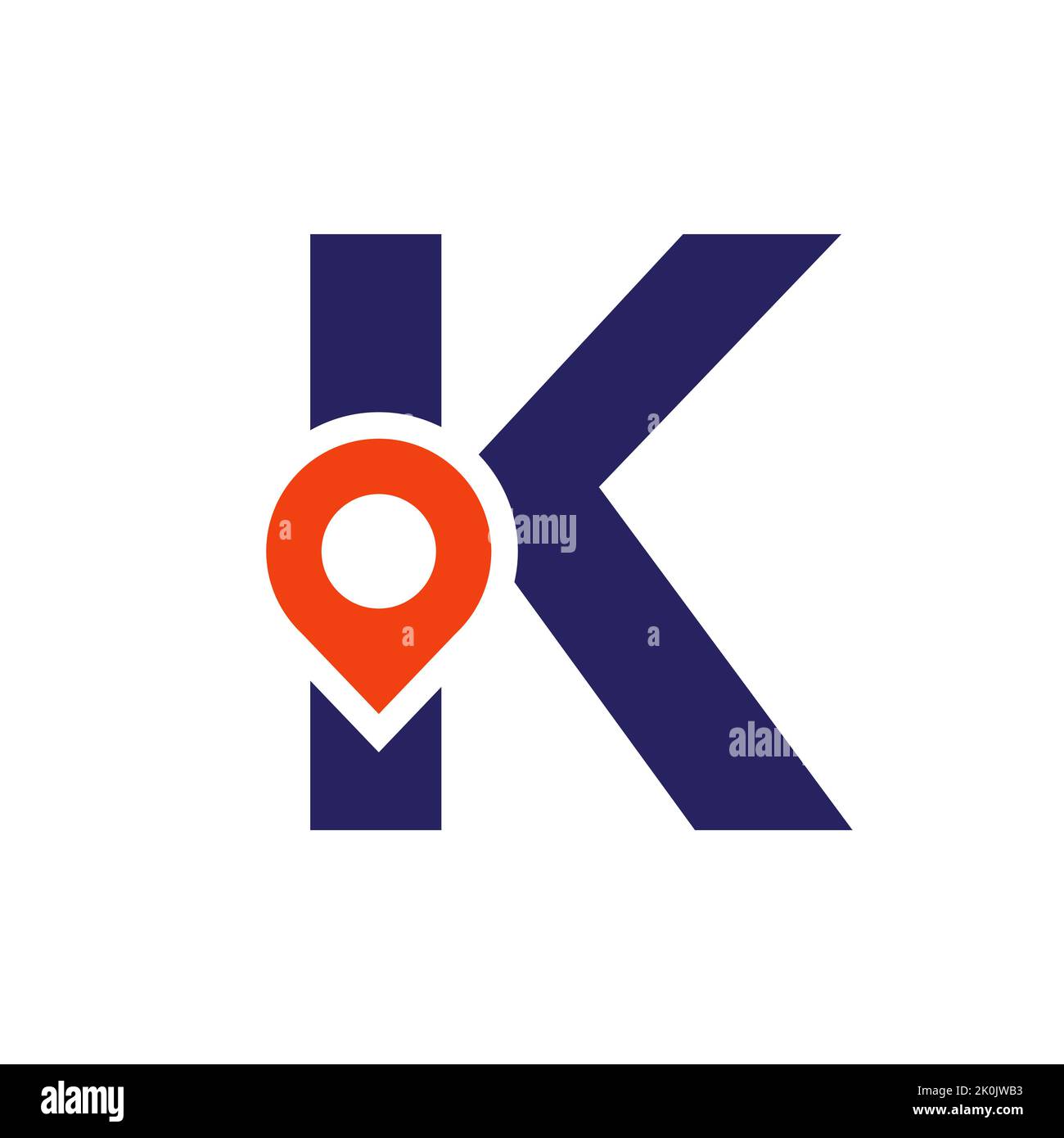 Lettera K posizione Logo Design Sign. Concetto di icona di posizione con alfabeto per modello vettoriale simbolo di direzione della strada Illustrazione Vettoriale