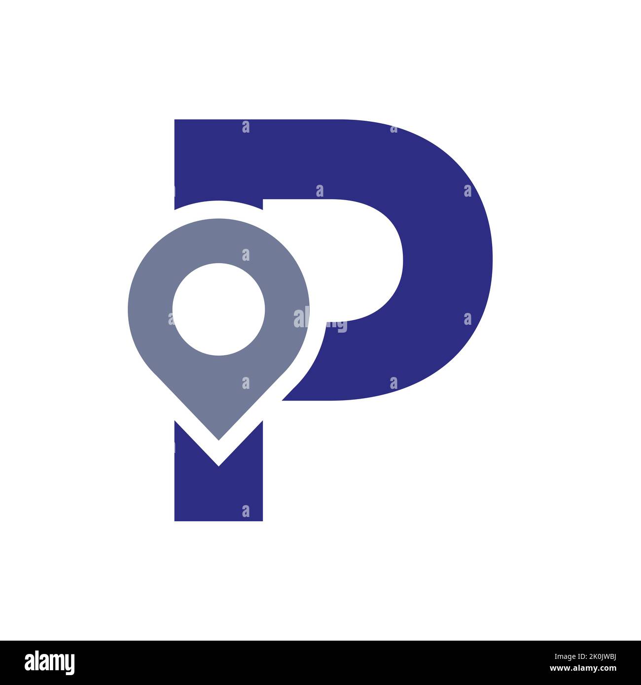 Lettera P posizione Logo Design Sign. Concetto di icona di posizione con alfabeto per modello vettoriale simbolo di direzione della strada Illustrazione Vettoriale