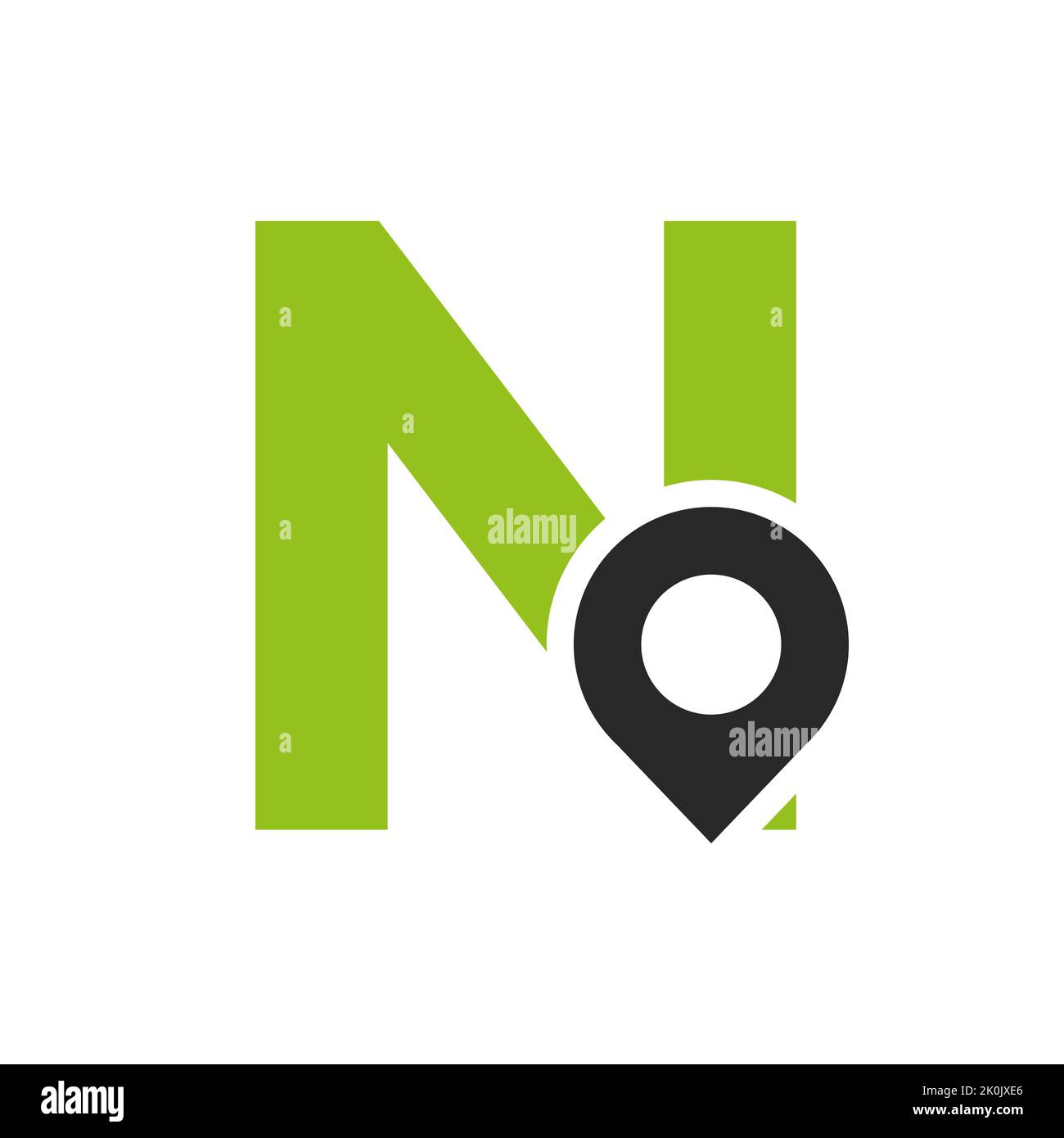 Lettera N posizione Logo Design Sign. Concetto di icona di posizione con alfabeto per modello vettoriale simbolo di direzione della strada Illustrazione Vettoriale