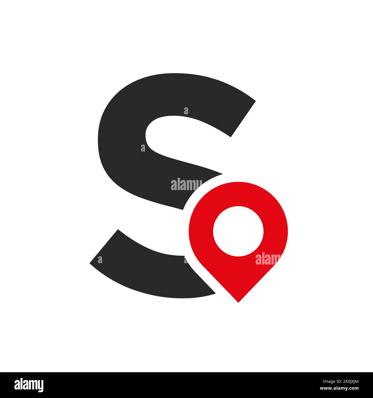 Lettera S posizione Logo Design Sign. Concetto di icona di posizione con alfabeto per modello vettoriale simbolo di direzione della strada Illustrazione Vettoriale