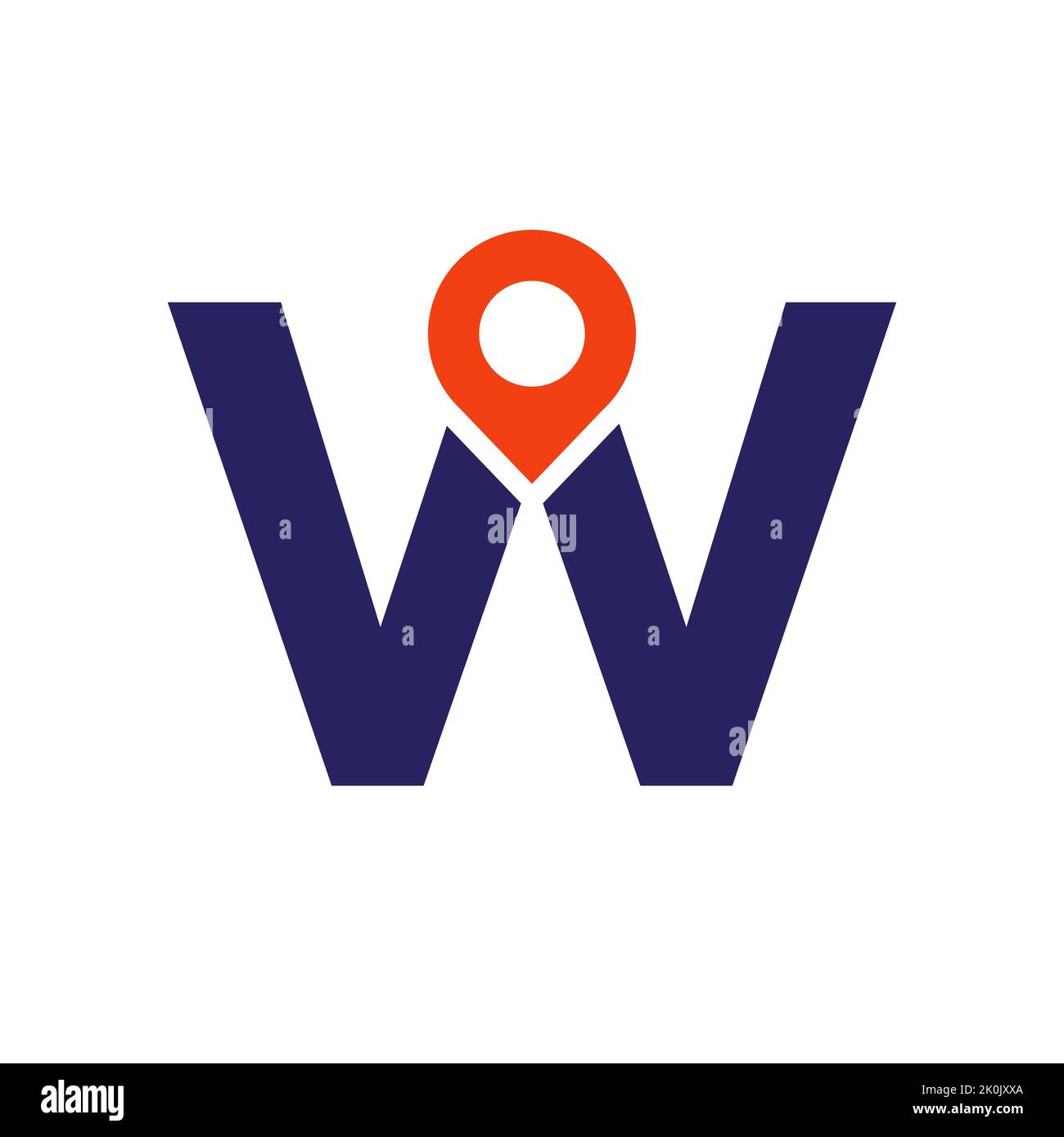 Lettera W posizione Logo Design Sign. Concetto di icona di posizione con alfabeto per modello vettoriale simbolo di direzione della strada Illustrazione Vettoriale