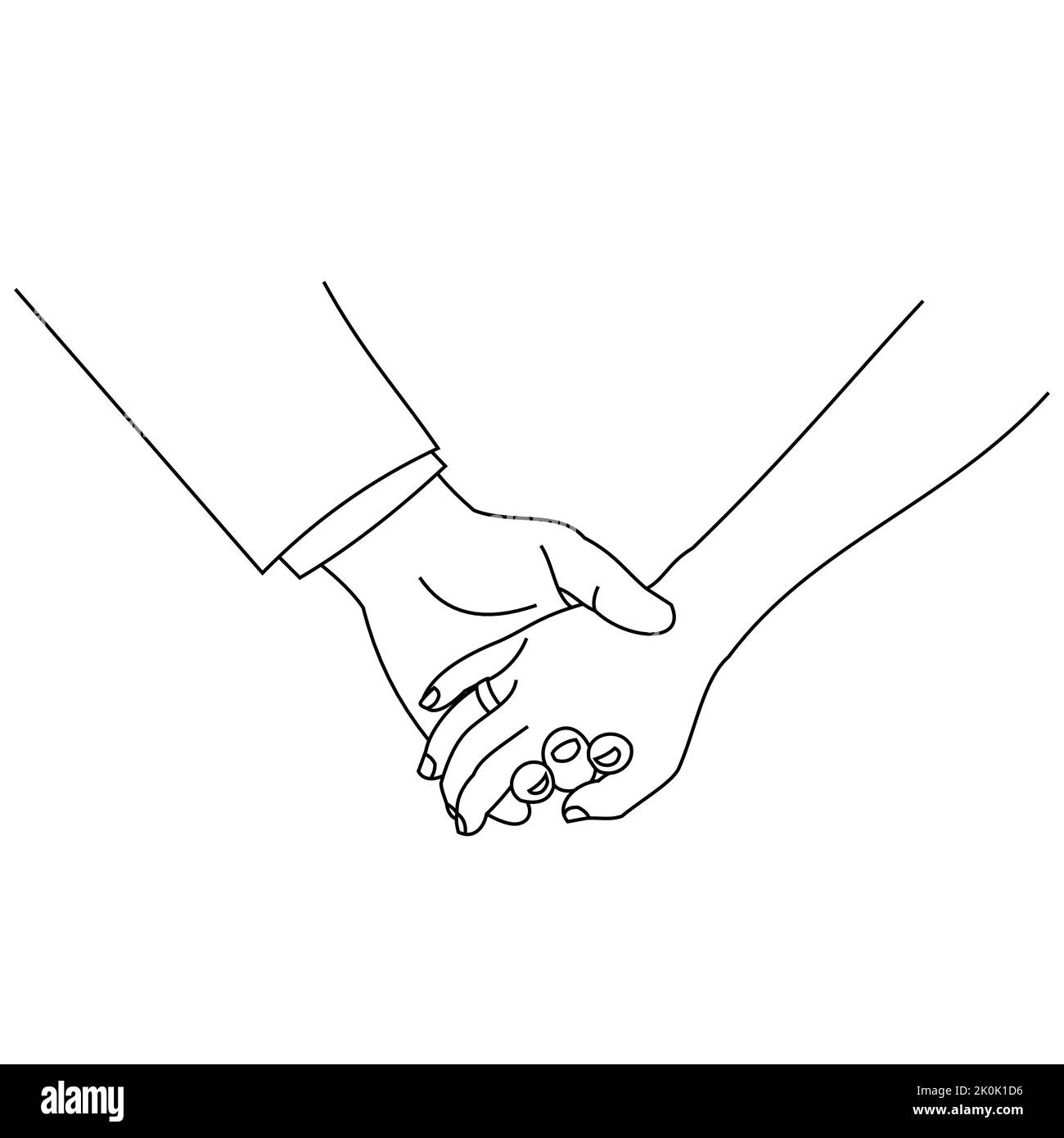 Un primo piano di coppia che tiene le mani isolate su uno sfondo bianco Illustrazione Vettoriale