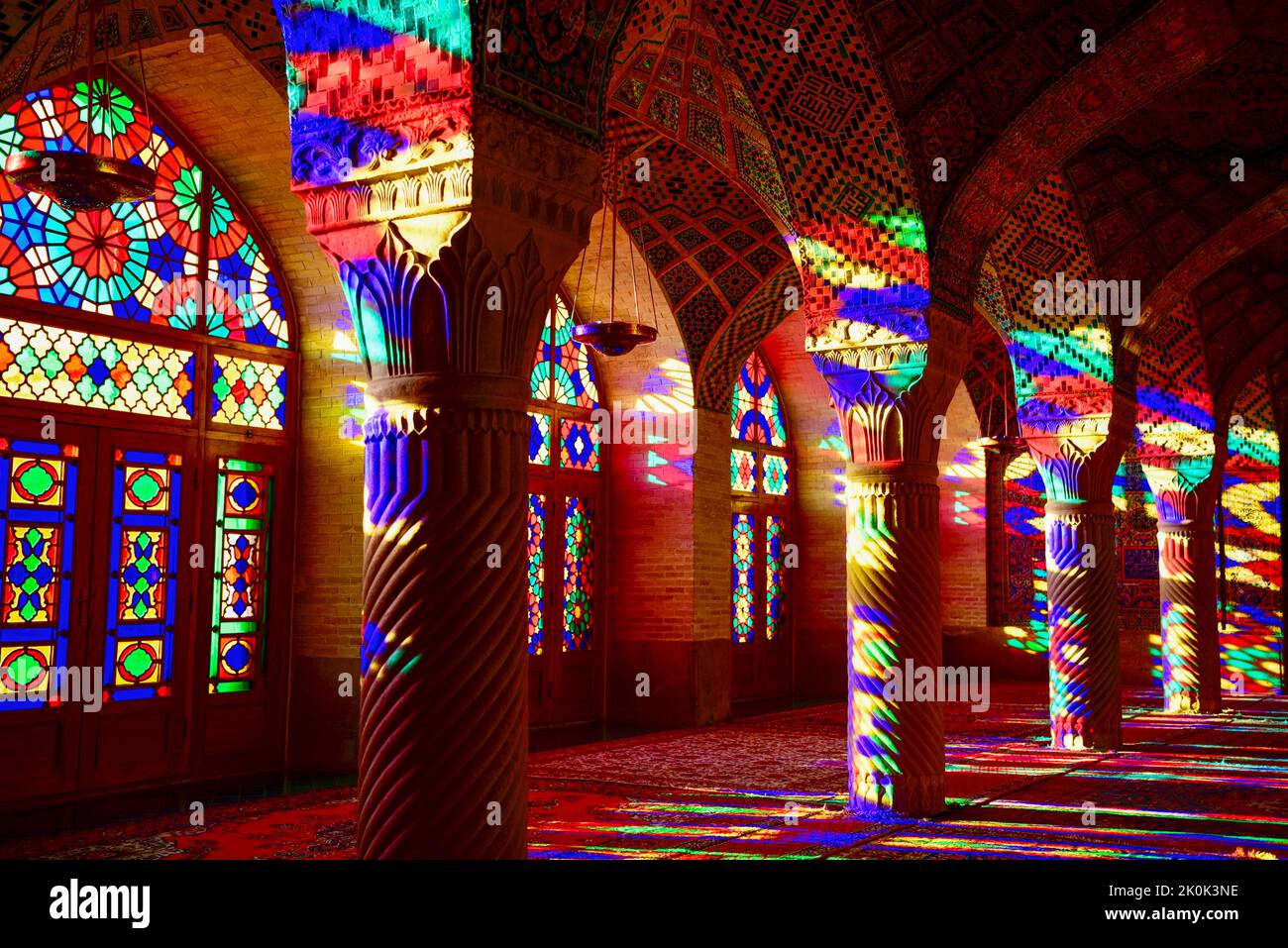 Moschea Nasir OL Molk conosciuta anche come Moschea Rosa, a Shiraz, IranTrusculo  Foto Stock