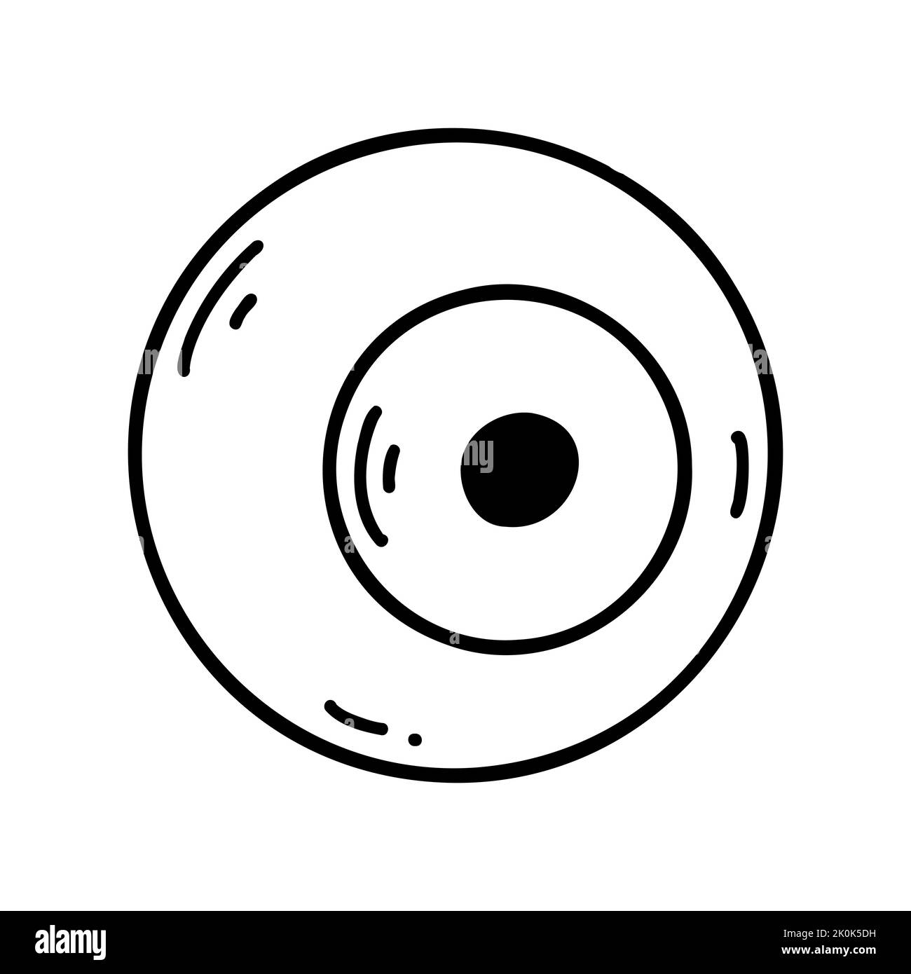 Bulbo oculare di scarabocchio disegnato a mano. Elemento di contorno Halloween, illustrazione di schizzi vettoriali, line art per web design, icona, stampa, colorazione pagina Illustrazione Vettoriale