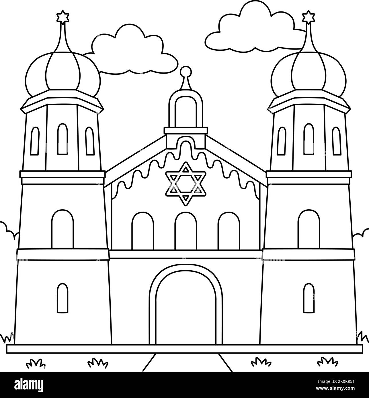 Hanukkah Jewish Church Coloring Page for Kids Illustrazione Vettoriale