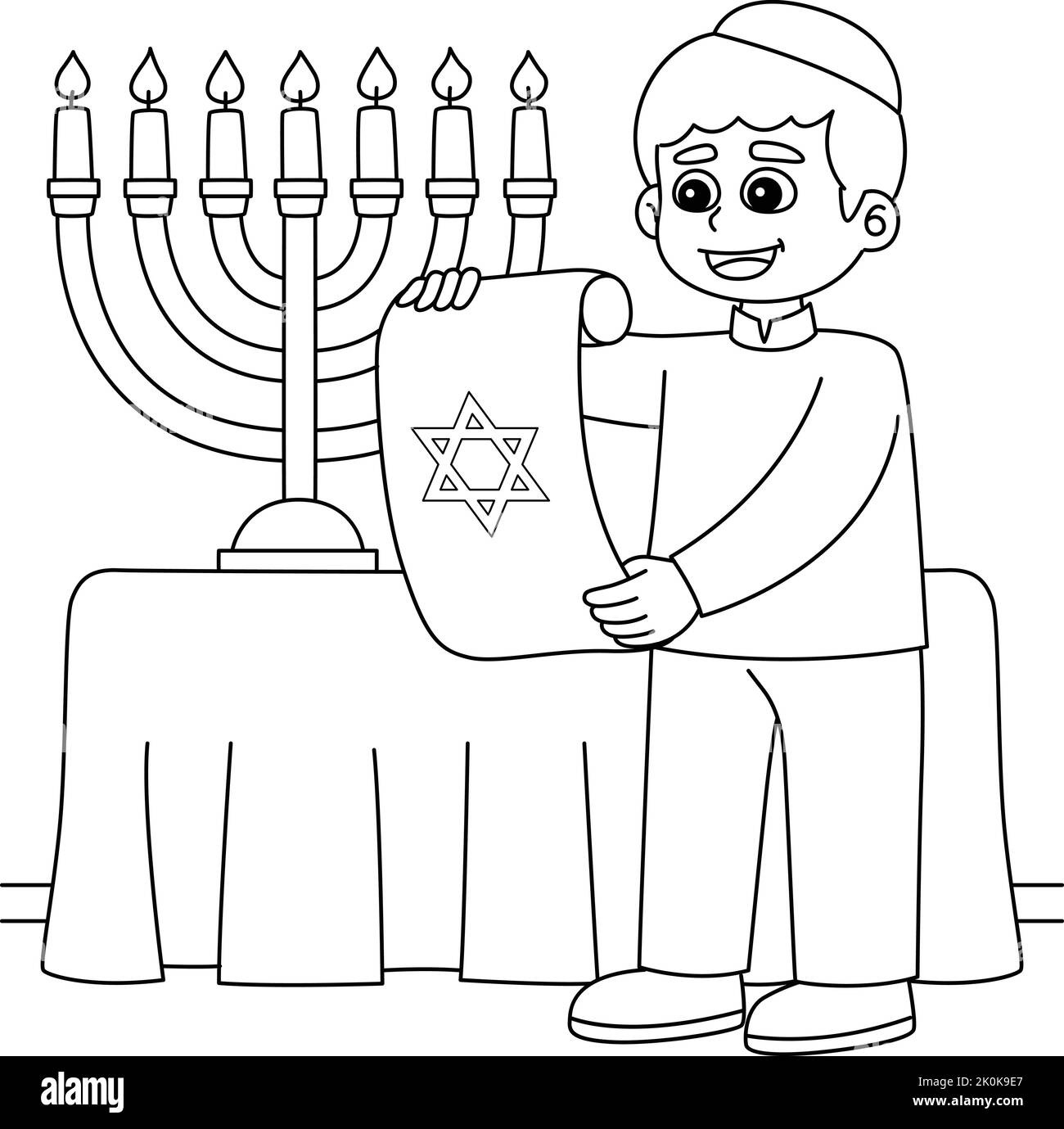 Hanukkah Ebraico con Scroll Coloring Page per bambini Illustrazione Vettoriale