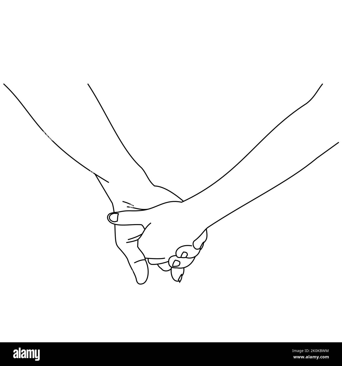 Primo piano di un disegno di una coppia che tiene le mani isolate su uno sfondo bianco 00 Illustrazione Vettoriale