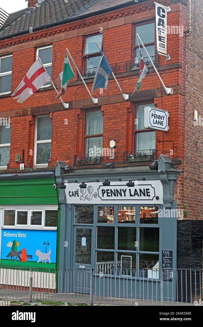 The Penny Lane Café, Cafe23, 23 Church Rd, Liverpool, Merseyside, INGHILTERRA, REGNO UNITO, L15 9EA Foto Stock