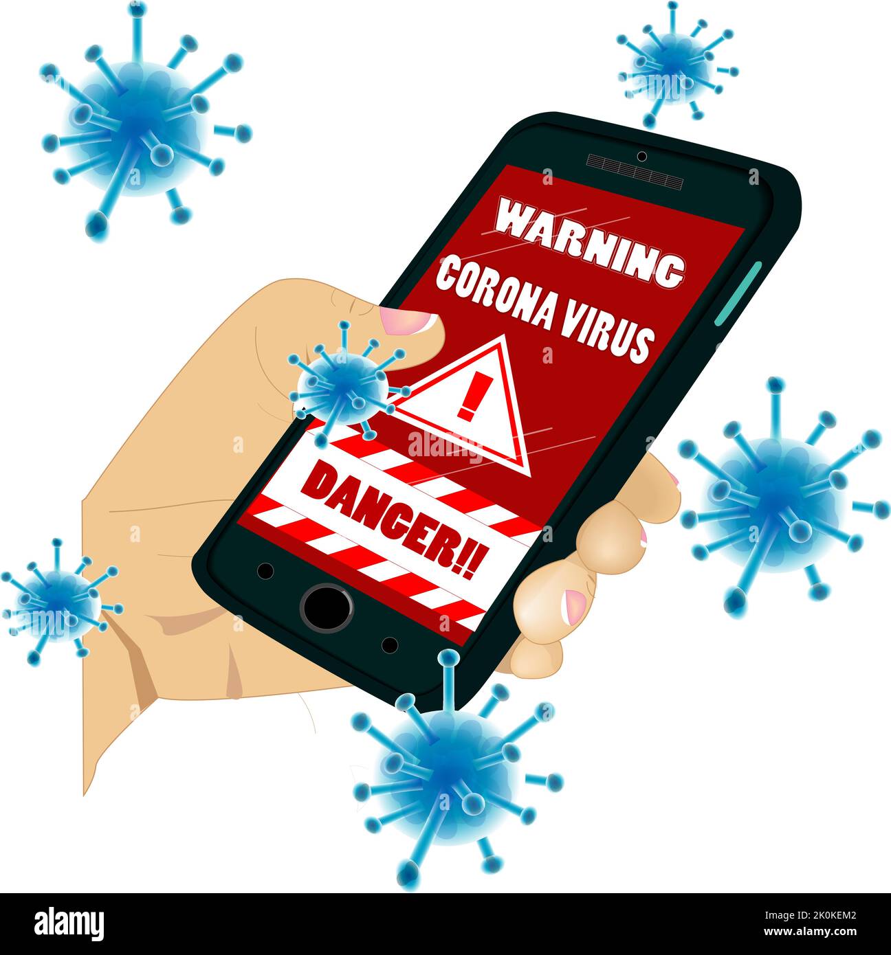 avviso smartphone avviso virus corona, avviso di attenzione covid-19 Illustrazione Vettoriale