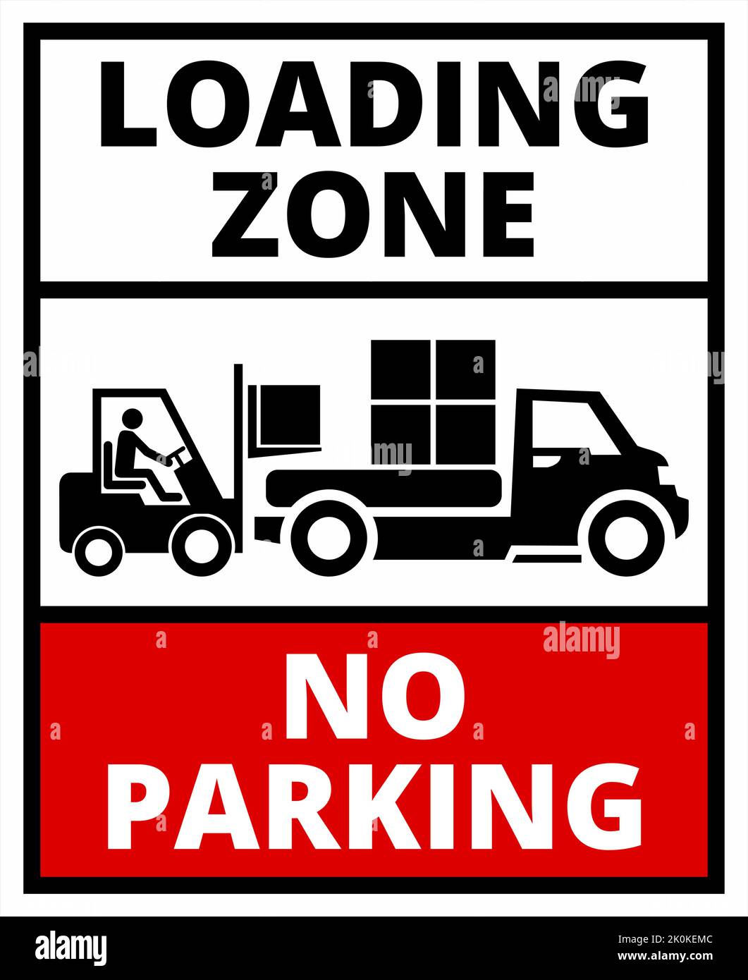 Scheda informativa, non parcheggiare. Area di carico e scarico. Un carrello elevatore a forche sta caricando o scaricando merci Illustrazione Vettoriale Scheda informativa, non parcheggiare. Area di carico e scarico. Un carrello elevatore a forche sta caricando o scaricando merci Illustrazione Vettoriale