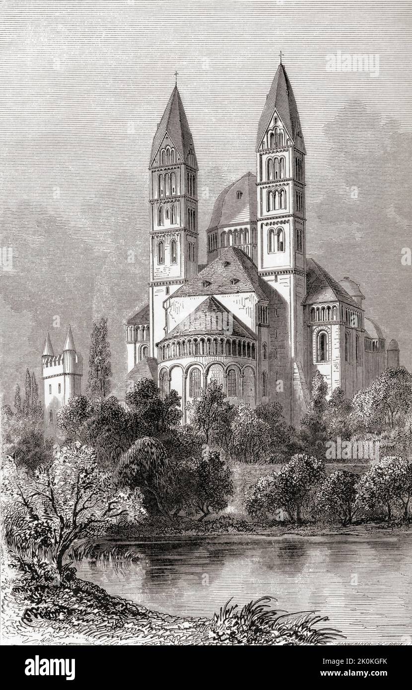 Cattedrale di Speyer, Speyer, Renania-Palatinato, Germania, visto qui nel 19th ° secolo. La cattedrale del 11th ° secolo è stata costruita in stile architettonico romanico. Da Les Plus Belles Eglises du Monde, pubblicato nel 1861. Foto Stock