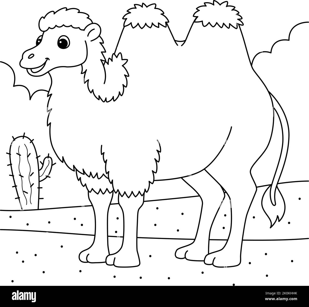 Pagina di colorazione animale del cammello Bactrian per i capretti Illustrazione Vettoriale